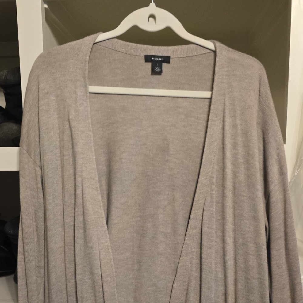 Halogen Light Taupe Open-Front Draped Cardigan